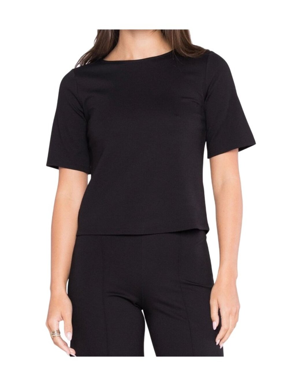 Ripley Rader Black Ponte Knit Extended Short Sleeve Minimalist Top Sz 1 USA Made - Picture 3 of 6